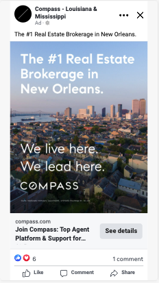 Facebook ad preview: The #1 Real Estate Brokerage in New Orleans.
